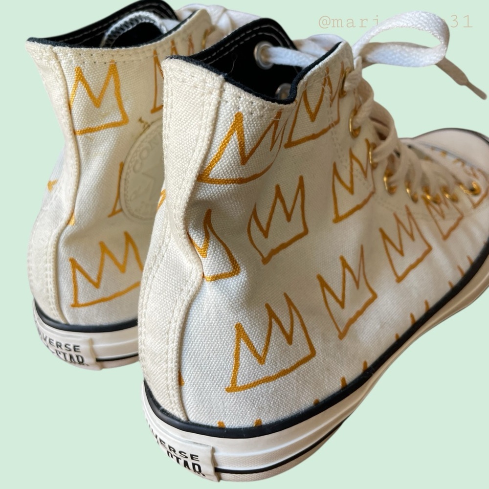 ~Converse x Jean Michel Basquiat Unisex High-Top Sneakers White & Gold. EUC - Picture 7 of 15